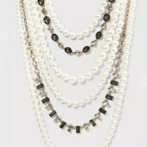 Faux Pearl Crystal Beaded Multi-Strand Necklace A New Day - Picture 3 of 3